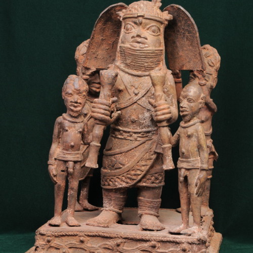 Nigerian chief with two sons and two servants (bronze) front full