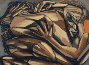 ARTIST: RIC HALL & RON SCHMITT : TITLE: Cubistic Embrace : YEAR: 2000 : DIMENSIONS: H 18 W 24 : MEDIAN: pastel on pastel paper