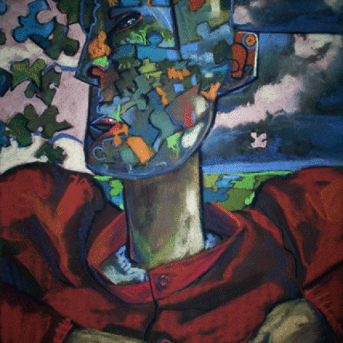 ARTIST: RIC HALL & RON SCHMITT TITLE: PUZZLE IN MY HEAD YEAR: 2000 : DIMENSIONS: H 18 W 24 : MEDIAN: pastel on paper