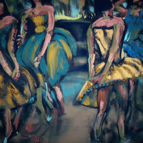 ARTIST: RIC HALL & RON SCHMITT TITLE: DEBUTANTE WARM UP YEAR: 2000 : DIMENSIONS: H 18 W 24 : MEDIAN: pastel on paper