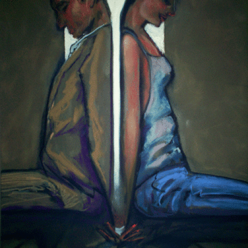 ARTIST: RIC HALL & RON SCHMITT: TITLE: COURTING : YEAR: 2000 : DIMENSIONS: H 18 W 24 MEDIAN: pastel on paper