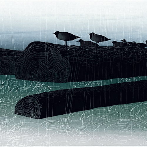 Artist: Elton Bennett : Title: Rain : YEAR: 1970 : DIMENSIONS: H 19