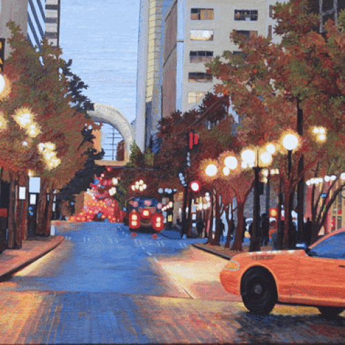 ARTIST: GENE SORENSEN TITLE: 1st & Pike : YEAR: 2011 : DIMENSIONS: H 24 W 36 : MEDIAN: Acrylic on Canvas