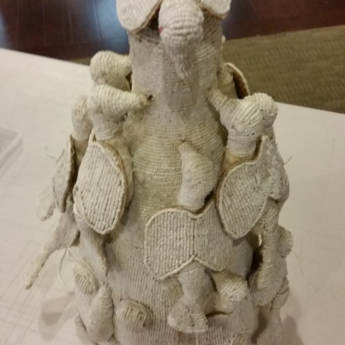 Yoruba White beaded crown front full