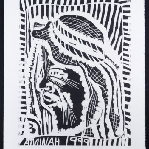 Robinson People Of The Book 3 l  b/w woodblock l 20x17 l 1999