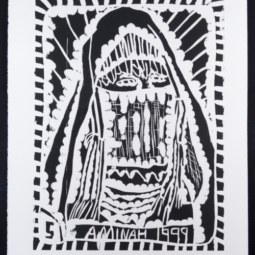 Robinson People Of The Book 5  l  b/w woodblock l 20x17 l 1999