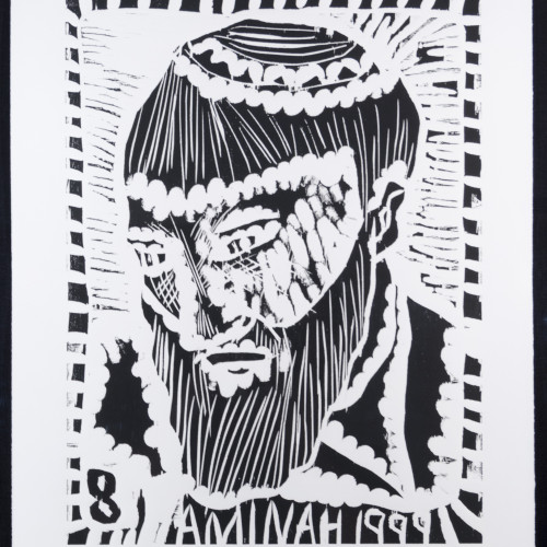 Robinson People Of The Book 8  l  b/w woodblock l 20x17 l 1999
