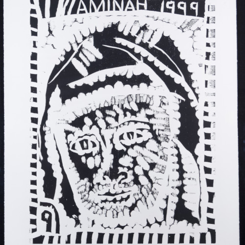 Robinson People Of The Book 9  l  b/w woodblock l 20x17 l 1999